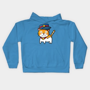 Cute orange cat with officer hat Kids Hoodie